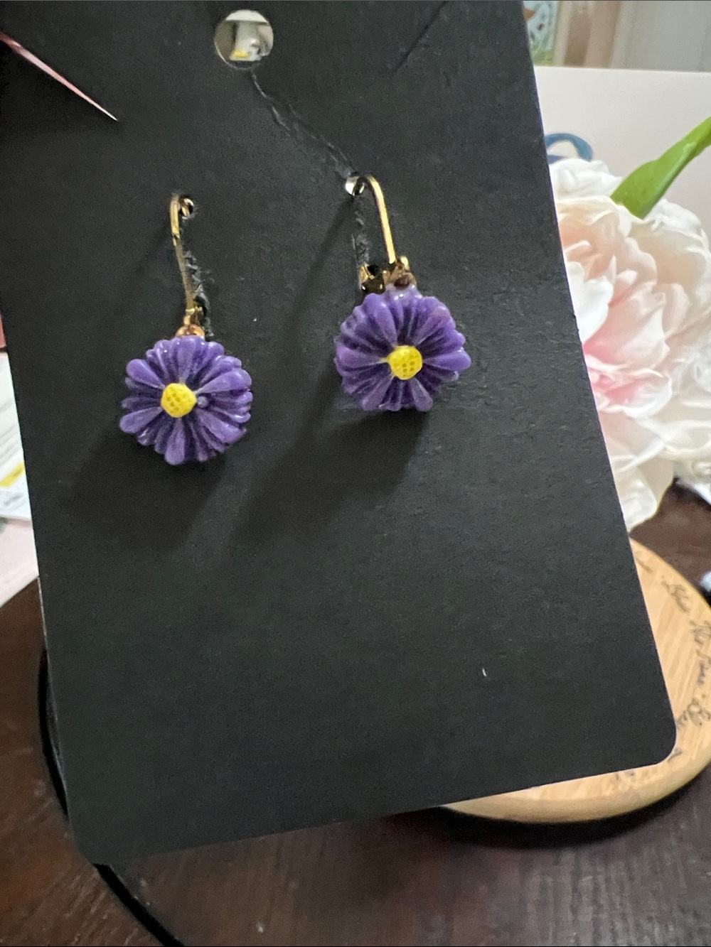 New Purple Daisy Drop Earrings
